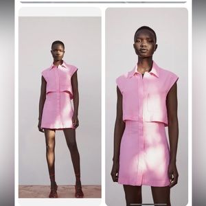 ZARA | Pink Linen Cut Out Dress